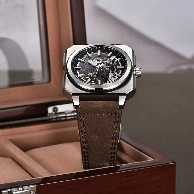 Pagani Design Skeleton Dial PU Leather Men's Watch- PD-1791